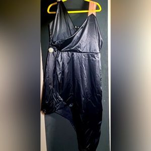 Tiffany Wright asymmetrical black dress with broche